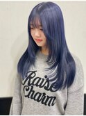 【レイヤーカット/ネイビーブルー/ロング/ブリーチ/10代】