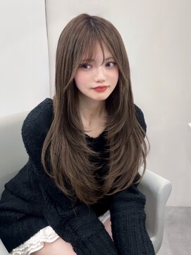 ベレーザ 渋谷神南(Beleza) 16154黒髪オリーブグレーラウンドバングレイヤーワンホンヘア