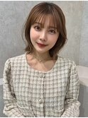 インナーカラー顔周りレイヤーボブココアブラウン大人ボブ