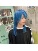 中性ウルフスタイル　青色×シルバーメッシュ