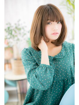 ミック ヘアアンドビューティー 大山店(miq  Hair&Beauty) 厚めバング★ココアブラウン艶カラーワンカールロブc1