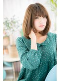厚めバング★ココアブラウン艶カラーワンカールロブc1