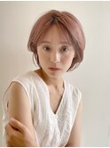 ダブルカラー ピンクベージュ 耳かけ シースルーバング