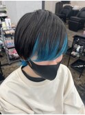 バングカラー×インナーカラー★シアンブルー