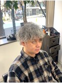 フェザーパーマ/グレーブルーカラー/刈り上げショートパンク