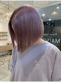 切りっぱなしボブ+ピンクパープル