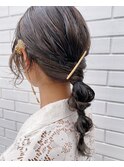 お呼ばれヘアセット　ロング編みおろし　アレンジ