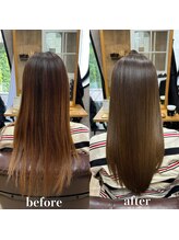 縮毛矯正と同時にできるカラーリング。美容室に何度も来店できない方におススメです。