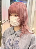 下北沢ペールピンクベージュカラー顔周りレイヤーカットウルフ