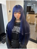 ネイビーブルー ハイトーン ダブルカラー ブリーチ