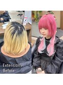 エクステウルフ×ピンク/水色　地雷系/量産型ヘア◎ロングウルフ
