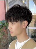 ツイストスパイラルパーマツーブロックツイストパーマメンズヘア