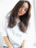 韓国風センターパート リラクシーロング フォギーベージュ