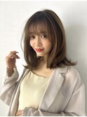 大人かわいいフェザーバング愛されミディベージュ