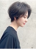 大人可愛い耳かけショートボブダークアッシュブラウン