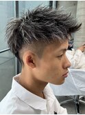 ホワイトメッシュジェットモヒカン短髪束感ツーブロック