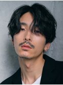 センターパートニュアンスパーマフェザーパーマコンマヘアウルフ