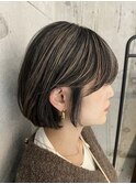 ショートボブにも立体感ハイライト！福岡地毛にハイライト