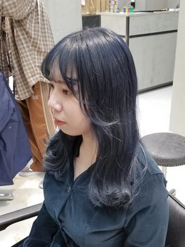 テトヘアー(teto hair) ロング　シースルーバング　ネイビー　青　ブルーブラック　韓国