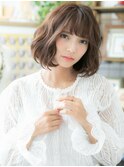 くせ毛風斜めバンググレージュカラーボブ114志木20代30代40代