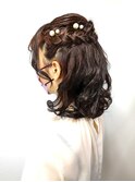 編み込みのハーフアップ