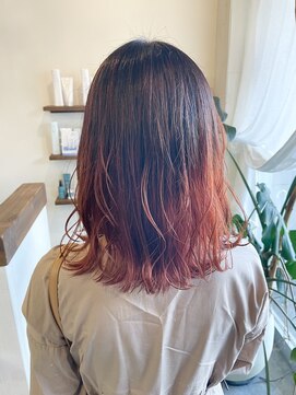 ヘアーサロン リベット(hair salon Libett) アプリコットオレンジグラデーションカラー/外ハネボブ