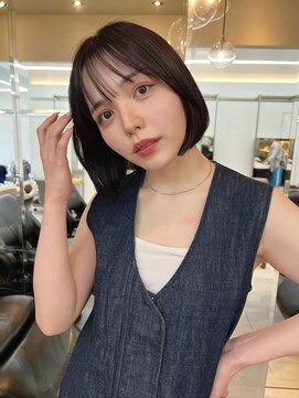 ノク(nok) ボブ ラベンダーグレージュ_美髪ピンクブラウン切りっぱなしボブ