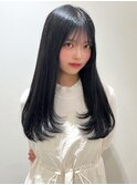 ロングレイヤー ブルーブラック ロング シースルーバング