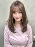 レイヤーカット　ミディアムレイヤー　顔まわりカット　韓国ヘア