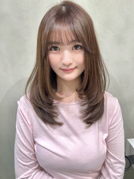 レイヤーカット　ミディアムレイヤー　顔まわりカット　韓国ヘア