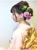 振袖　波ウェーブの編み込みアレンジ