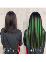 あるじゃんすー 横浜店 ブラック×グリーン#シールエクステ#セクションカラー#横浜