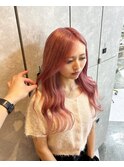 学生プルエクステロングハイトーンパールピンクブリーチリタッチ