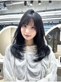 小顔に見せるヘア/ワンレン/ボブウルフ/ネビージュ/黒髪カタログ