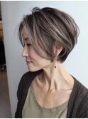 白髪ぼかし脱白髪染め似合わせショートボブ40代50代60代