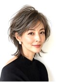 大人ショートレイヤー白髪ぼかし脱白髪染め40代50代60代原宿
