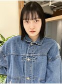 "久保田"切りっぱなしボブワイドバング暗髪地毛風ストレート
