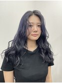 ダークブルーカラー/顔周りカット/レイヤーカット