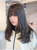 レイヤーロングアッシュブラックカーキベージュ美髪_ba484971