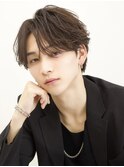 中性アップバングニュアンスパーマコンマバングメンズライク