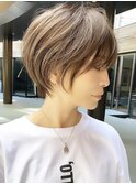 立川/丸みショートボブ/ミルクティーベージュ/小顔ショート/艶髪