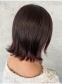 切りっぱなしボブ/外ハネボブ/くびれヘア/ショコラブラウン/艶髪