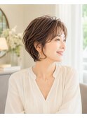 40代50代くびれショートボブ小顔レイヤーひし形シルエットヘア