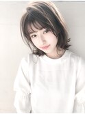 レイヤーエアリーミディ#黒髪ショートパーマホワイトアッシュ