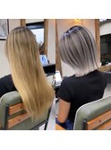 ばっさりバレイヤージュ、グレージュカラー、ハイライト