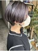 パープルグレージュハイライトハイライトカラーダブルカラー