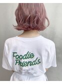mowen 南堀 江　ボブ×ピンクベージュ×顔まわりレイヤー
