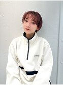 ピンクベージュ/耳掛けショート/前髪パーマ