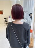 ショートボブブリーチ無しチェリーレッドボルドーカラー髪質改善