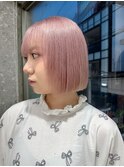 ★ミルクティーピンクベージュミディアムレイヤーカット長めボブ